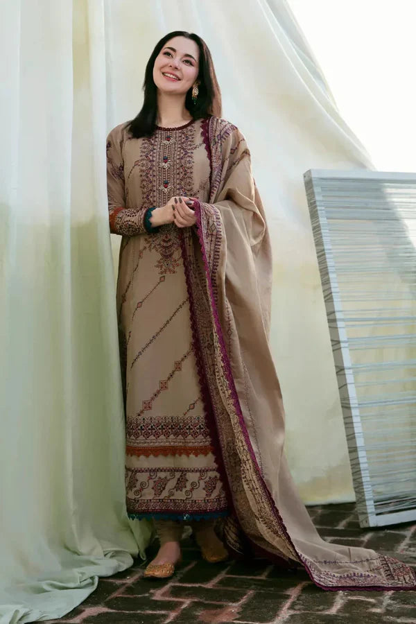 3PC DHANAK EMBROIDERED SHIRT WITH DHANAK SHAWL AND TROUSER A139