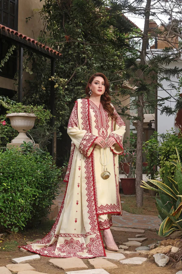DHANAK 3PC EMBROIDERED DRESS EMBROIDERED SHAWL A7043
