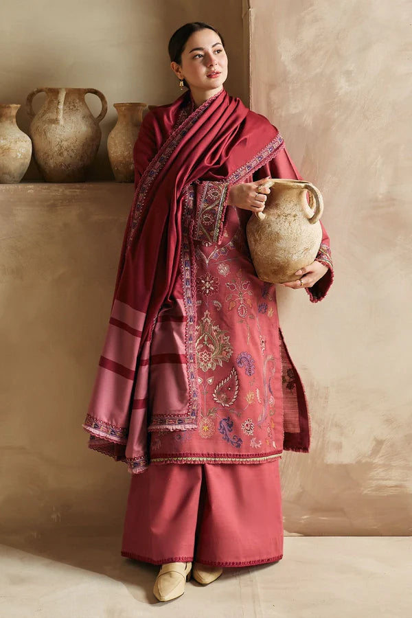 DHANAK EMBROIDERED SHIRT WITH TWILL PRINTED SHAWL AND TROUSER A133