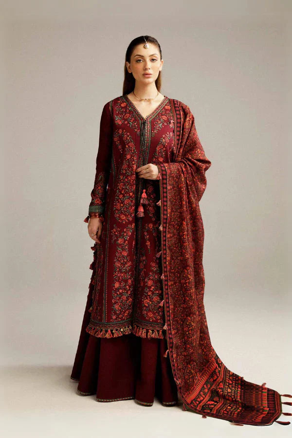 FULLY EMBROIDERED 3PC DHANAK DRESS WITH PRINTED DHANAK A18