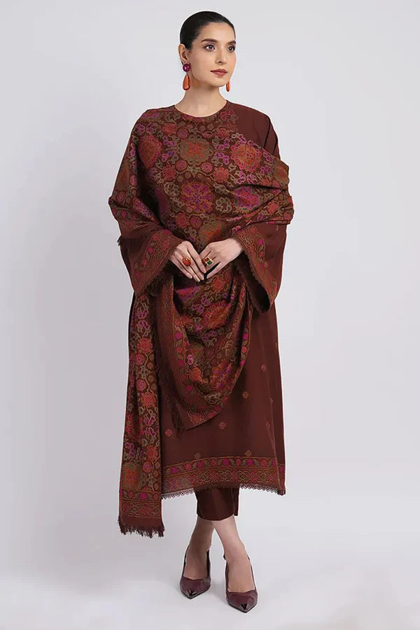 Embroidered Dhanak Suit with Heavy Embroidered Shawal A88
